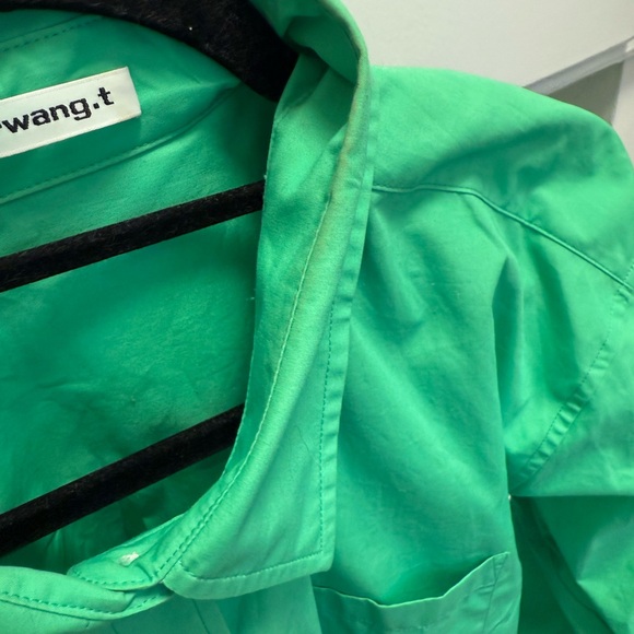 T by Alexander Wang Boyfriend Button Up Shirt Bright Green Poplin Oversized - Picture 10 of 11